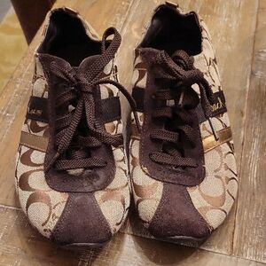 Coach Brown Signature Canvas Lace-Up Sneakers